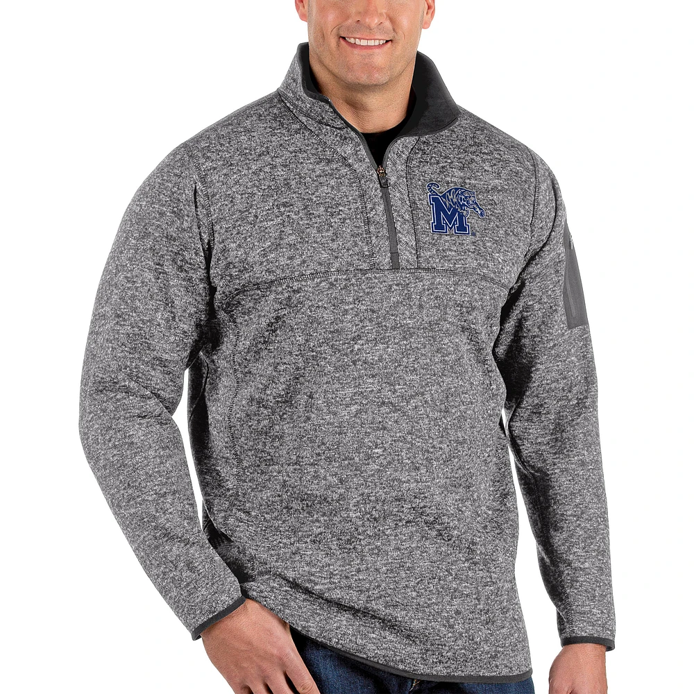 Men's Antigua Charcoal Memphis Tigers Fortune Big & Tall Quarter-Zip Pullover Jacket