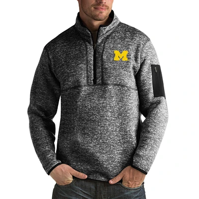 Men's Antigua Black Michigan Wolverines Fortune Big & Tall Quarter-Zip Pullover Jacket