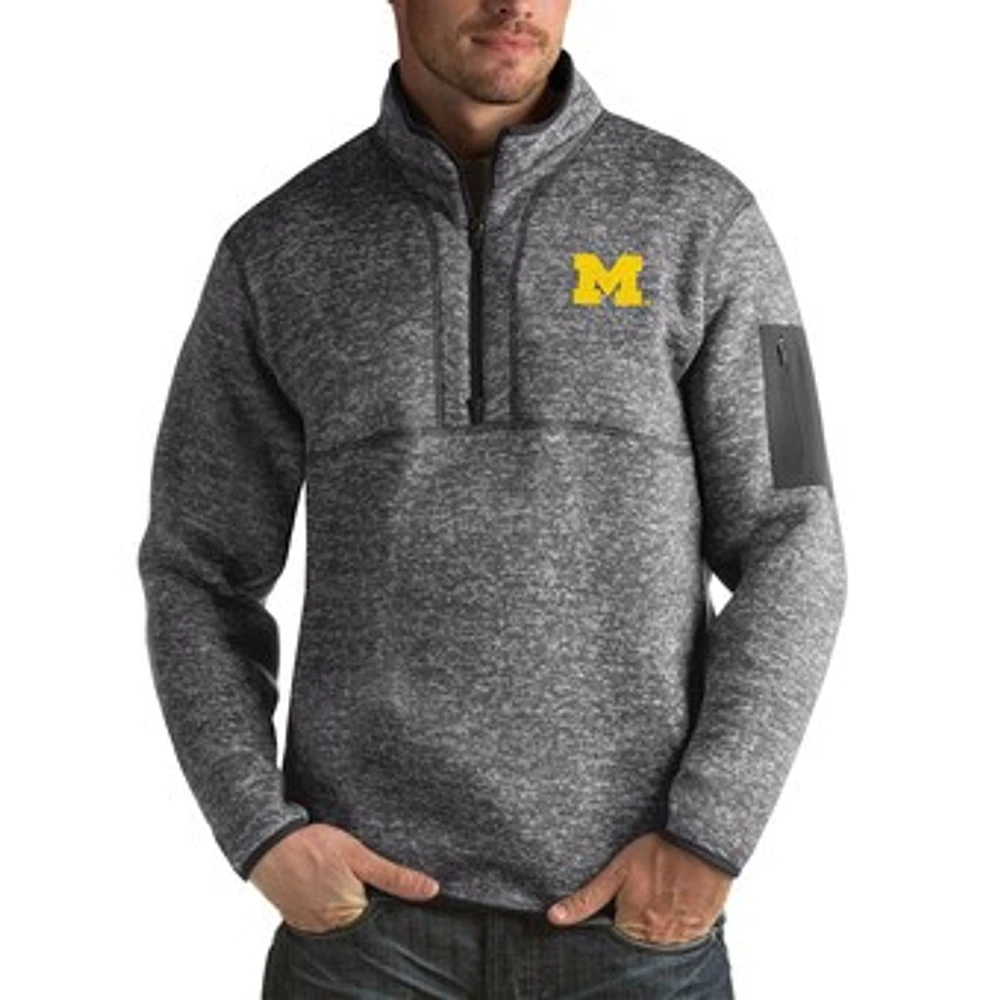 Men's Antigua Charcoal Michigan Wolverines Fortune Big & Tall Quarter-Zip Pullover Jacket