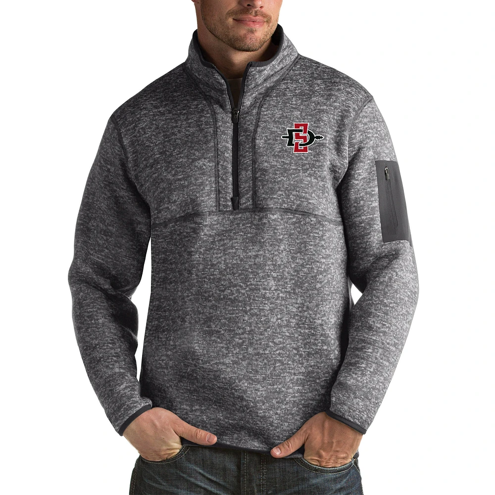 Men's Antigua Charcoal San Diego State Aztecs Fortune Big & Tall Quarter-Zip Pullover Jacket