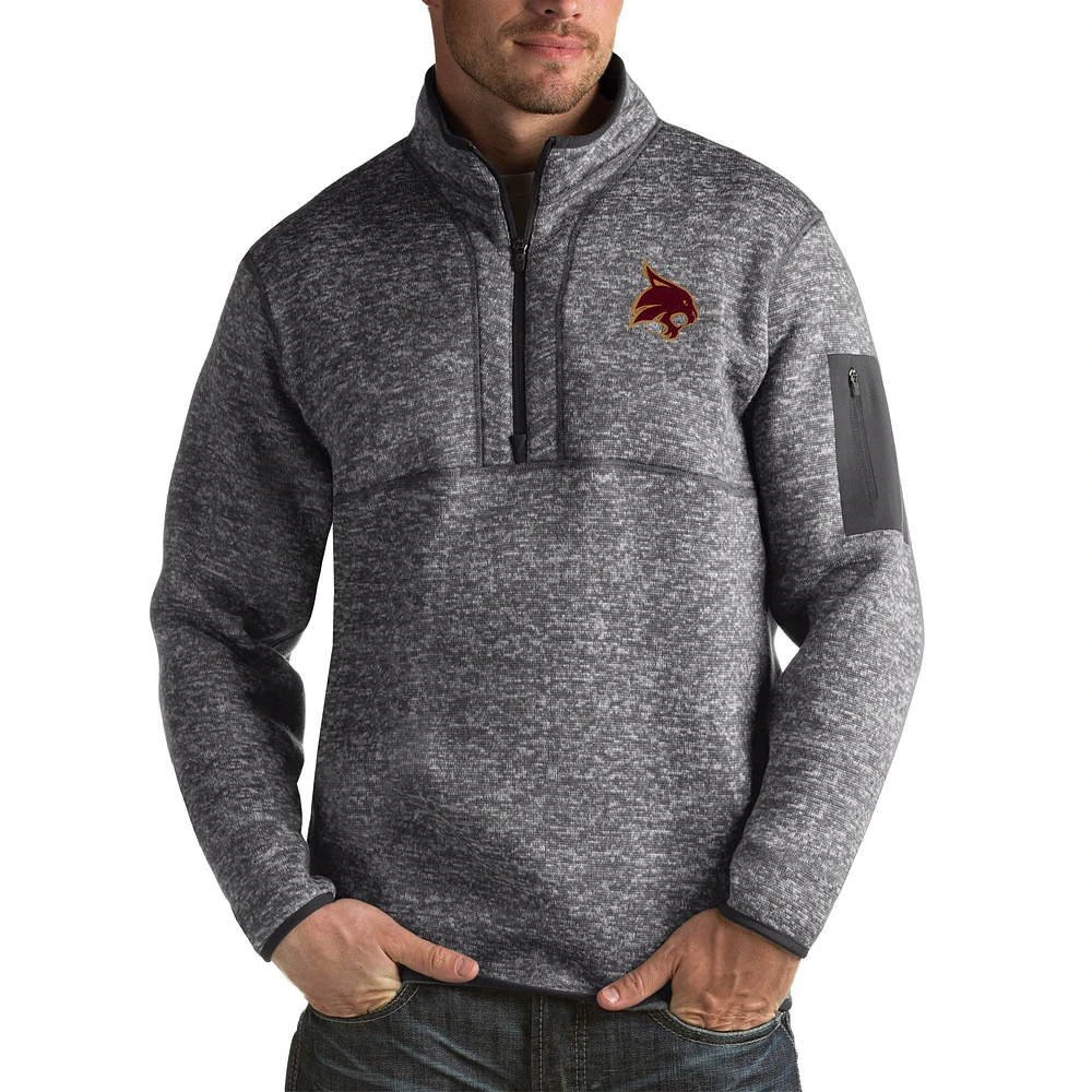 Men's Antigua Charcoal Texas State Bobcats Fortune Big & Tall Quarter-Zip Pullover Jacket