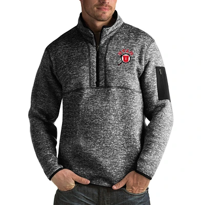 Men's Antigua Black Utah Utes Fortune Big & Tall Quarter-Zip Pullover Jacket