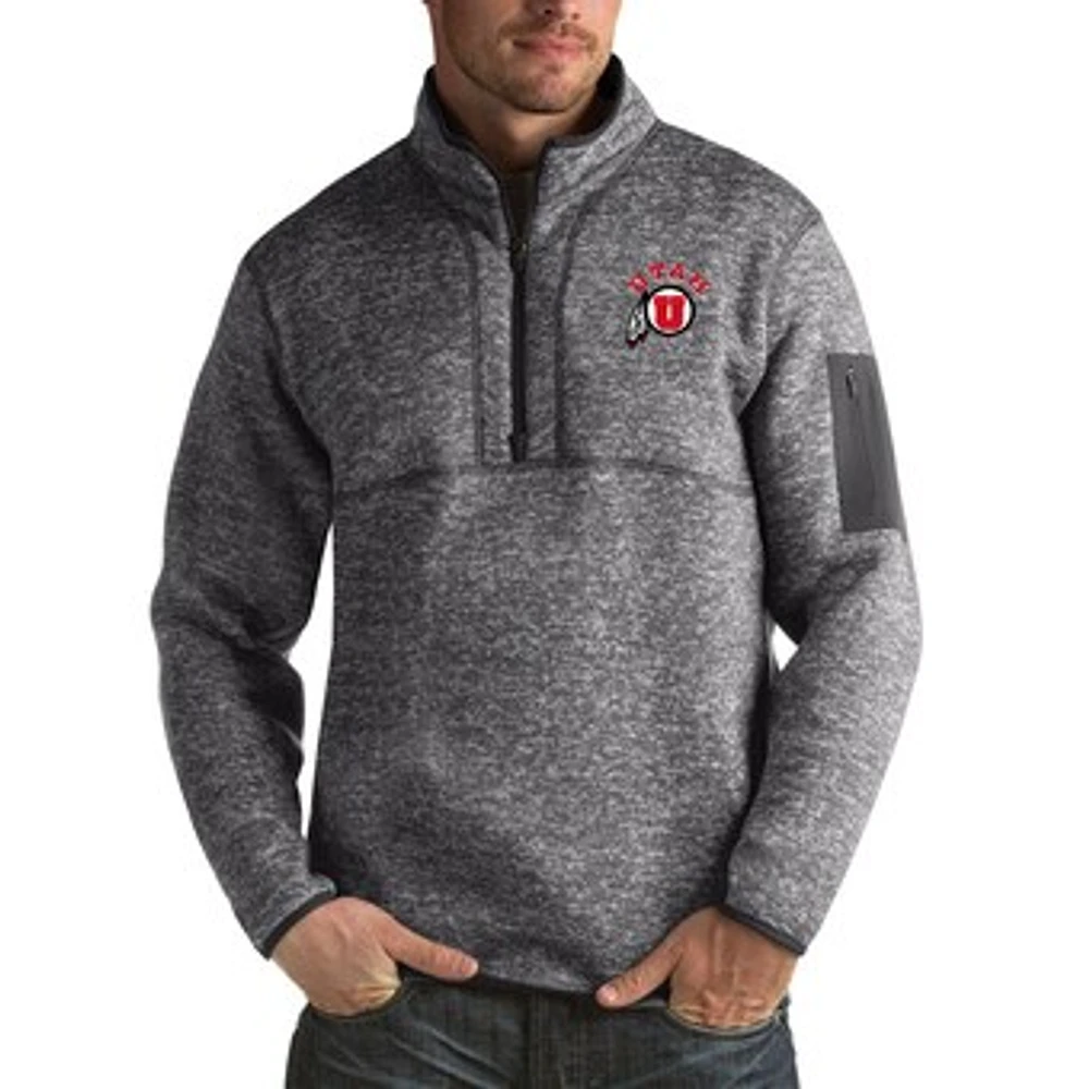 Men's Antigua Charcoal Utah Utes Fortune Big & Tall Quarter-Zip Pullover Jacket