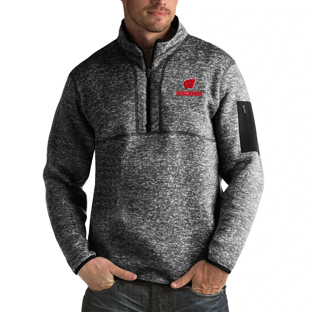 Men's Antigua Black Wisconsin Badgers Fortune Big & Tall Quarter-Zip Pullover Jacket