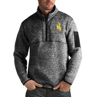 Men's Antigua Black Wyoming Cowboys Fortune Big & Tall Quarter-Zip Pullover Jacket