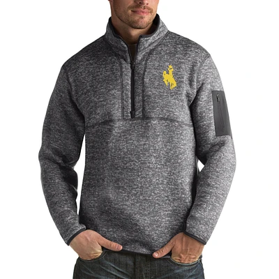 Men's Antigua Charcoal Wyoming Cowboys Fortune Big & Tall Quarter-Zip Pullover Jacket