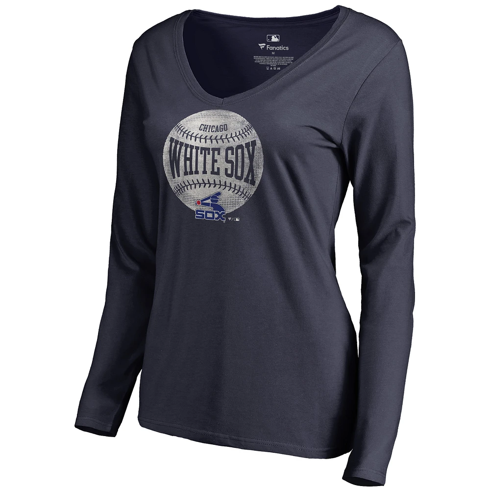 Women's Navy Chicago White Sox Cooperstown Collection Slider Long Sleeve V-Neck T-Shirt