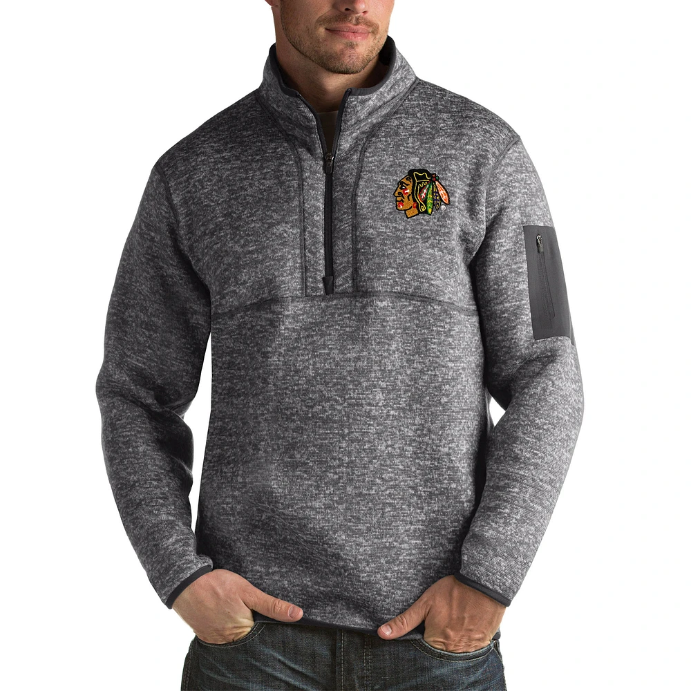 Men's Antigua Heather Gray Chicago Blackhawks Fortune Big & Tall Quarter-Zip Pullover Jacket