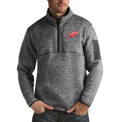 Men's Antigua Heather Gray Detroit Red Wings Fortune Big & Tall Quarter-Zip Pullover Jacket