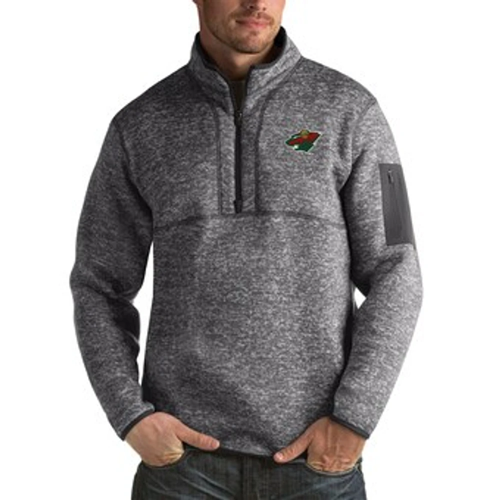 Men's Antigua Heather Gray Minnesota Wild Fortune Big & Tall Quarter-Zip Pullover Jacket