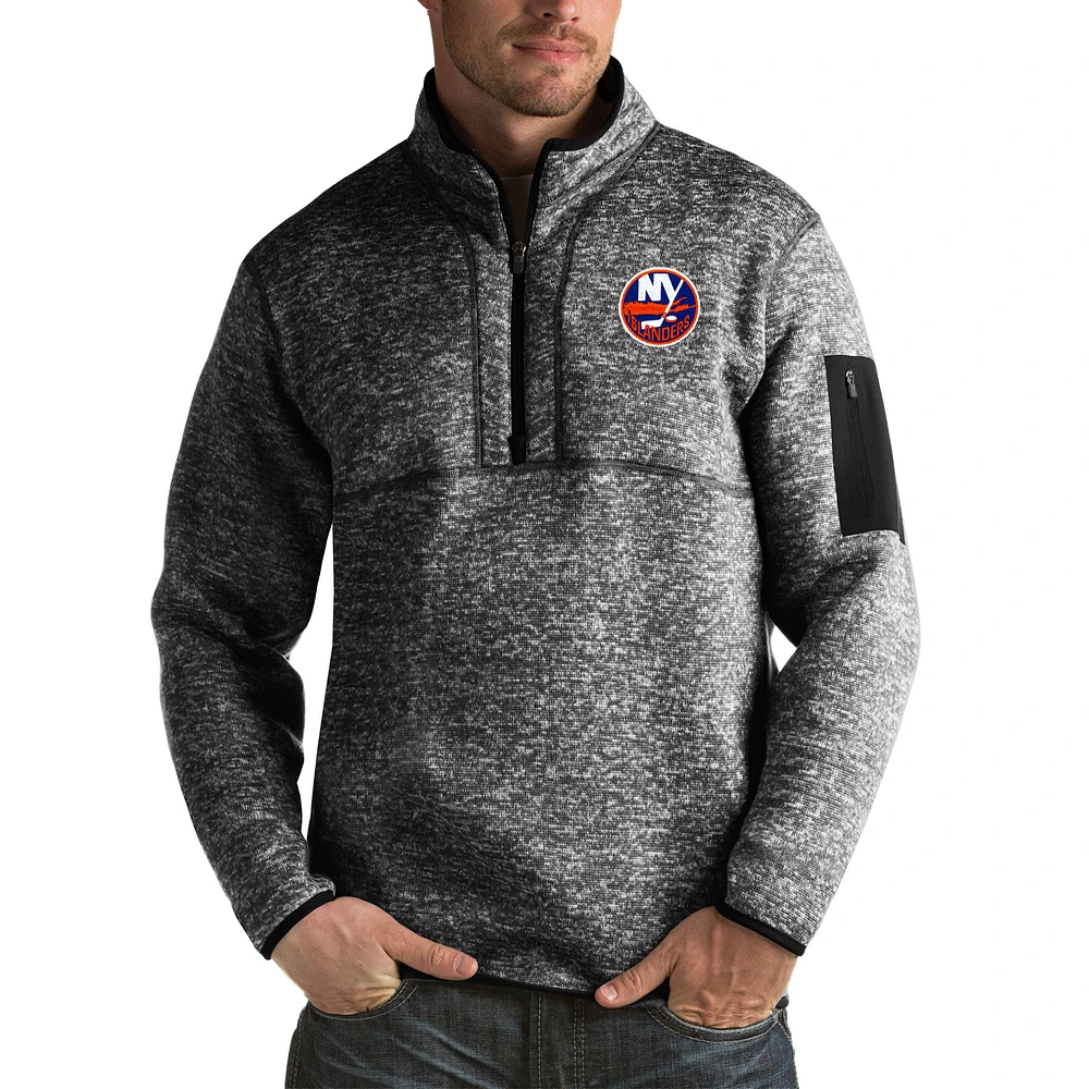 Men's Antigua Heather Black New York Islanders Fortune Big & Tall Quarter-Zip Pullover Jacket
