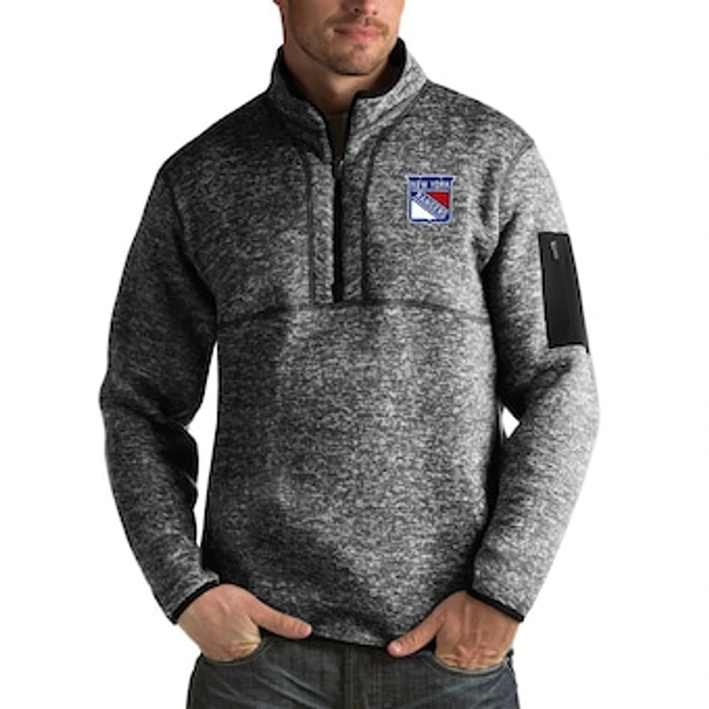 Men's Antigua Heather Black New York Rangers Fortune Big & Tall Quarter-Zip Pullover Jacket