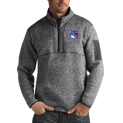 Men's Antigua Heather Gray New York Rangers Fortune Big & Tall Quarter-Zip Pullover Jacket