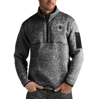 Men's Antigua Heather Black Vancouver Canucks Fortune Big & Tall Quarter-Zip Pullover Jacket