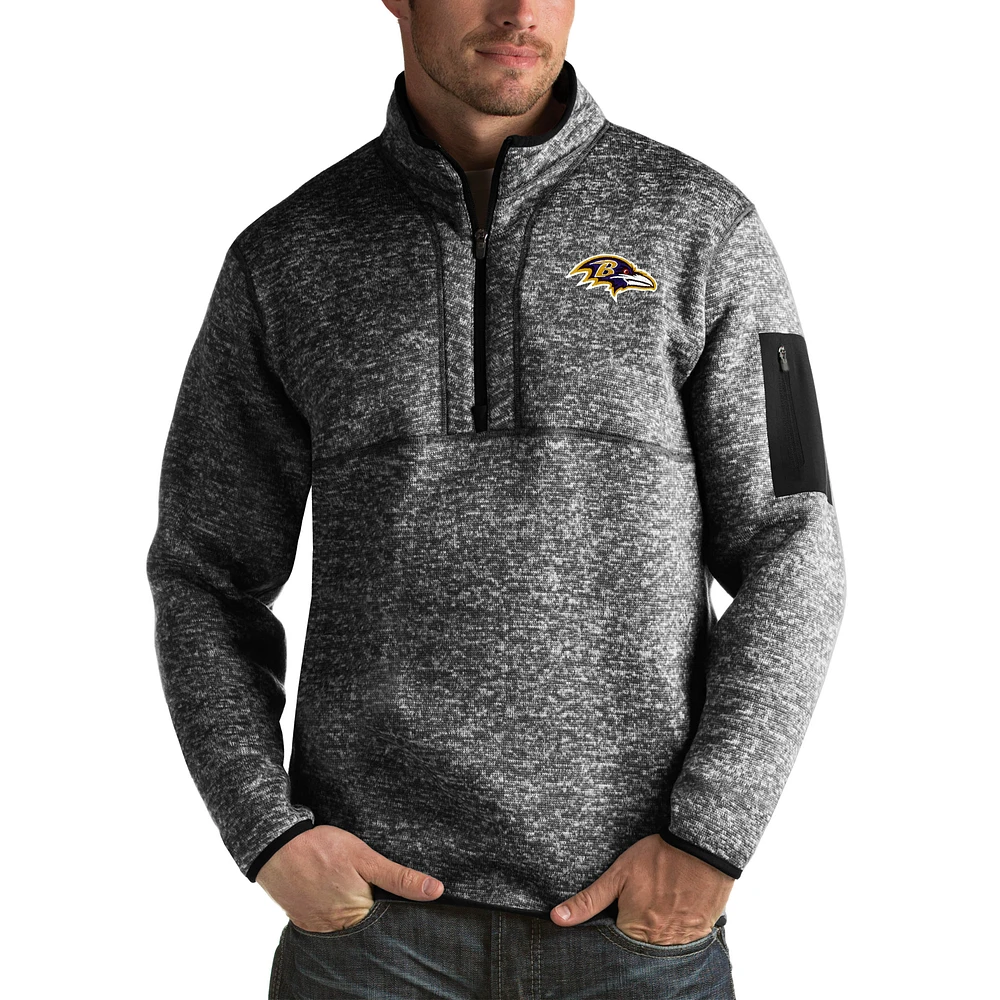 Men's Antigua Heather Black Baltimore Ravens Fortune Big & Tall Quarter-Zip Pullover Jacket