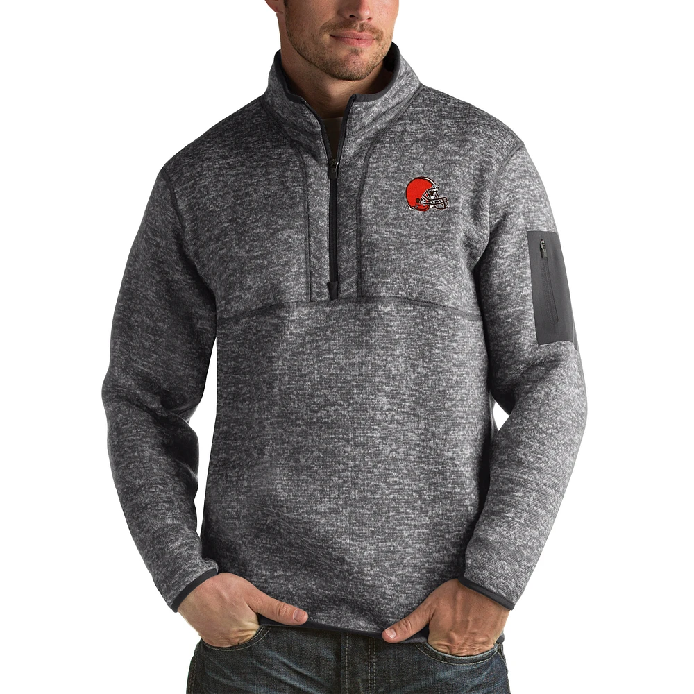 Men's Antigua Charcoal Cleveland Browns Fortune Big & Tall Quarter-Zip Pullover Jacket