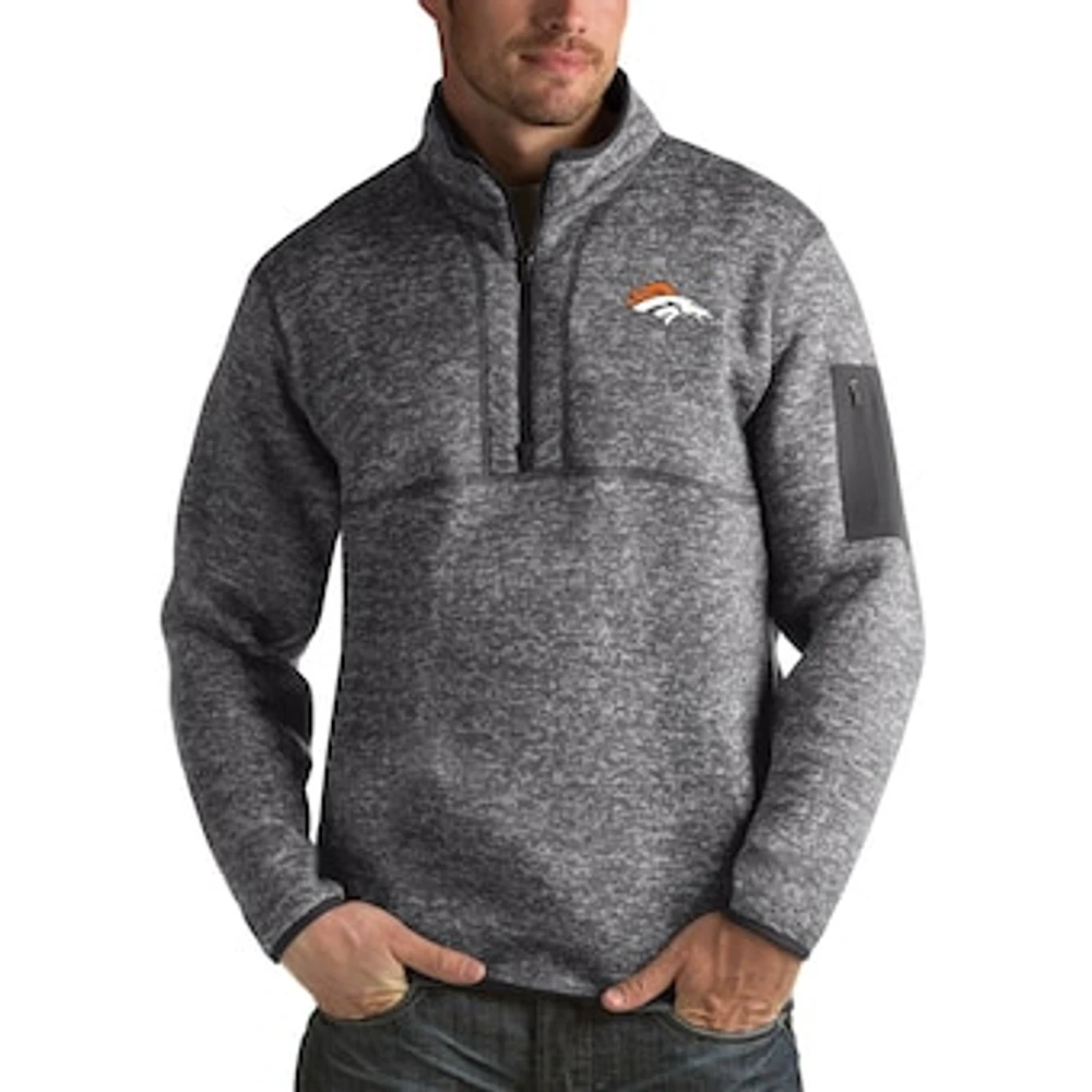 Men's Antigua Charcoal Denver Broncos Fortune Big & Tall Quarter-Zip Pullover Jacket