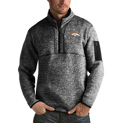 Men's Antigua Heather Black Denver Broncos Fortune Big & Tall Quarter-Zip Pullover Jacket