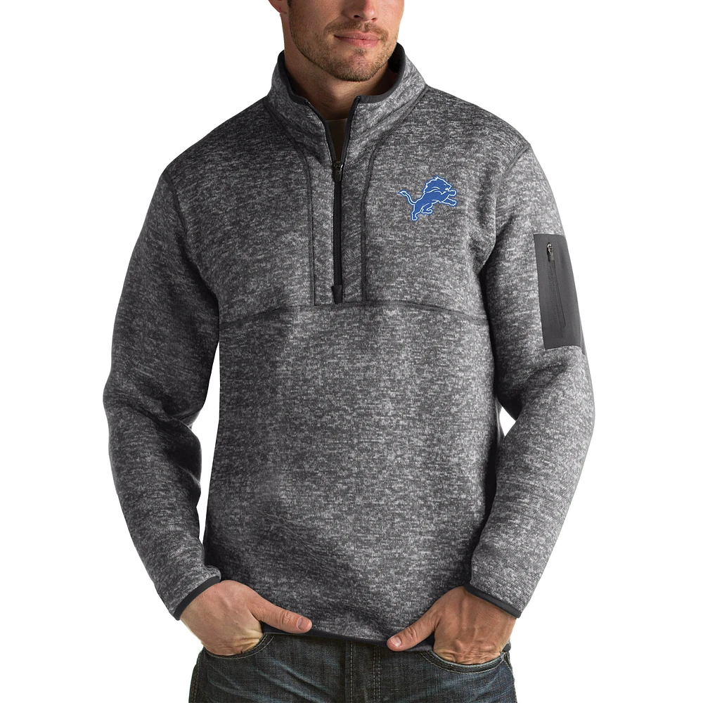 Men's Antigua Charcoal Detroit Lions Fortune Big & Tall Quarter-Zip Pullover Jacket