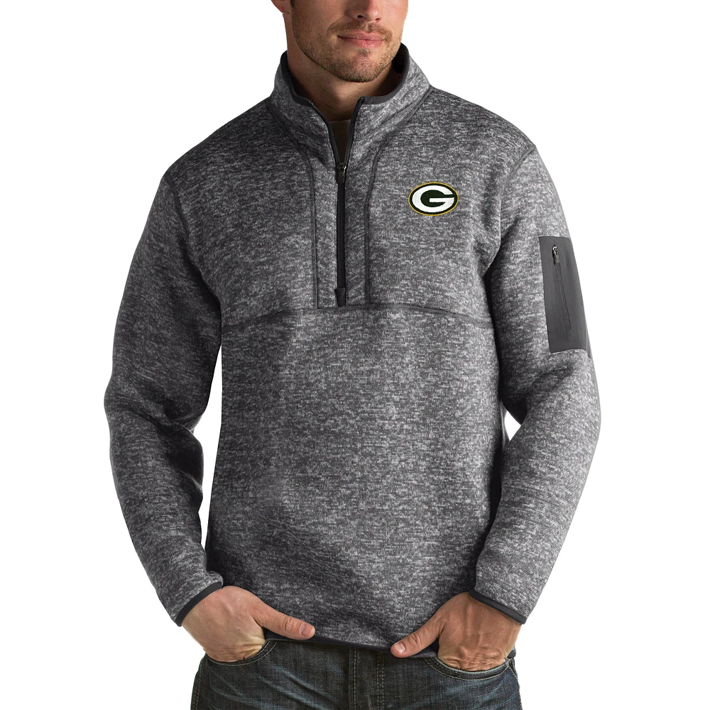 Men's Antigua Charcoal Green Bay Packers Fortune Big & Tall Quarter-Zip Pullover Jacket