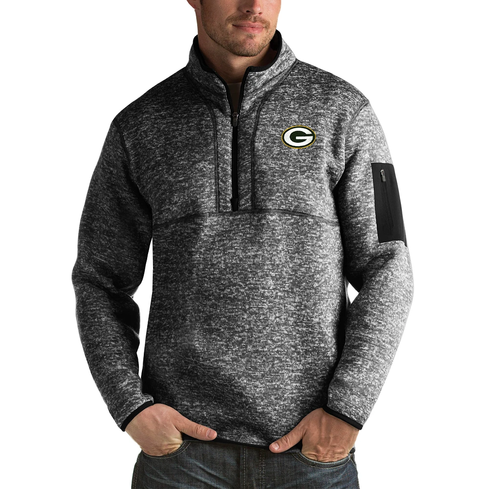 Men's Antigua Heather Black Green Bay Packers Fortune Big & Tall Quarter-Zip Pullover Jacket