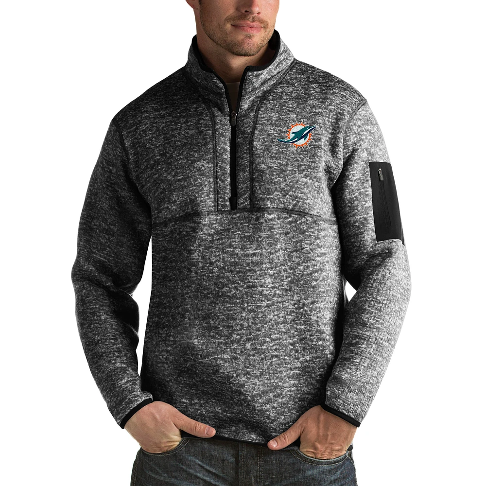 Men's Antigua Heather Black Miami Dolphins Fortune Big & Tall Quarter-Zip Pullover Jacket