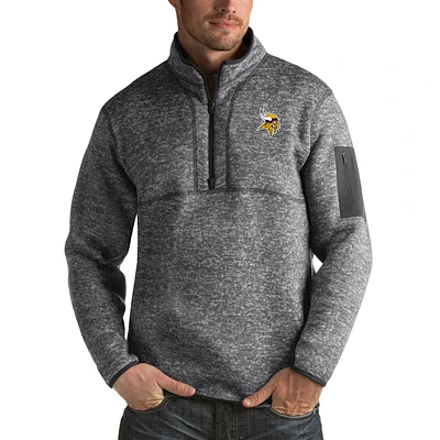 Men's Antigua Charcoal Minnesota Vikings Fortune Big & Tall Quarter-Zip Pullover Jacket