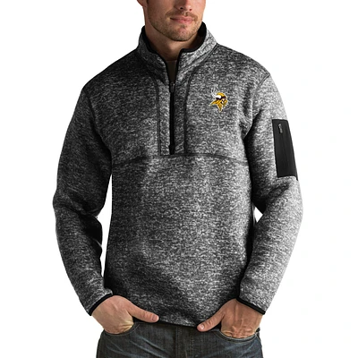 Men's Antigua Heather Black Minnesota Vikings Fortune Big & Tall Quarter-Zip Pullover Jacket