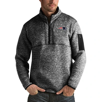 Men's Antigua Heather Black New England Patriots Fortune Big & Tall Quarter-Zip Pullover Jacket