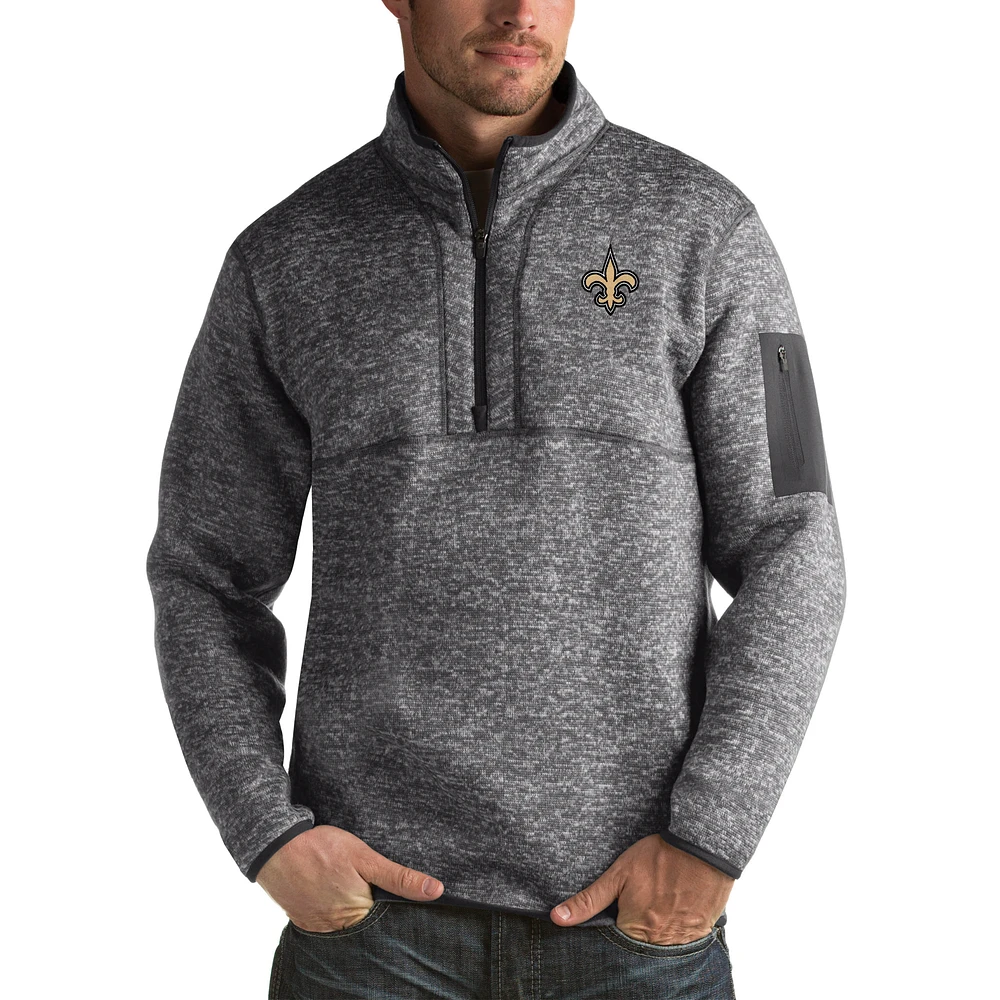 Men's Antigua Charcoal New Orleans Saints Fortune Big & Tall Quarter-Zip Pullover Jacket