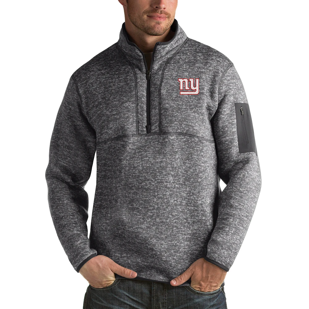 Men's Antigua Charcoal New York Giants Fortune Big & Tall Quarter-Zip Pullover Jacket