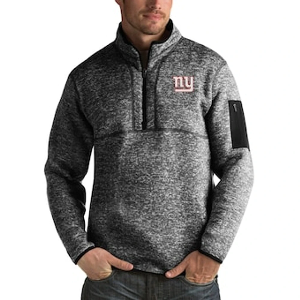 Men's Antigua Heather Black New York Giants Fortune Big & Tall Quarter-Zip Pullover Jacket