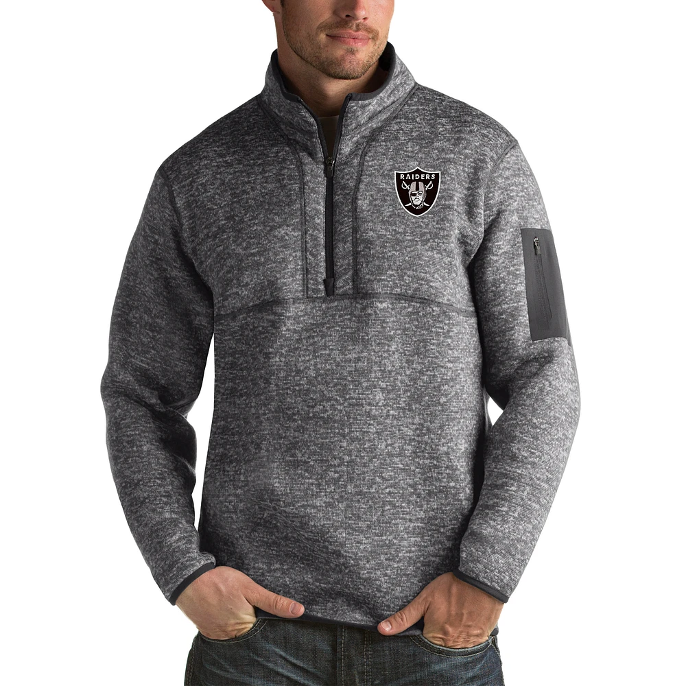 Men's Antigua Charcoal Las Vegas Raiders Fortune Big & Tall Quarter-Zip Pullover Jacket