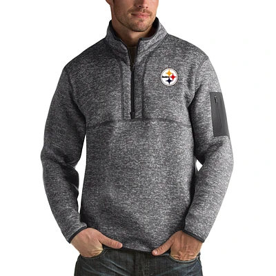 Men's Antigua Charcoal Pittsburgh Steelers Fortune Big & Tall Quarter-Zip Pullover Jacket