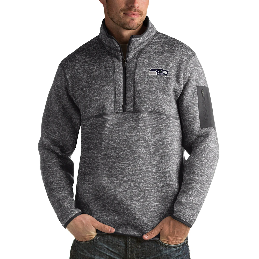 Men's Antigua Charcoal Seattle Seahawks Fortune Big & Tall Quarter-Zip Pullover Jacket