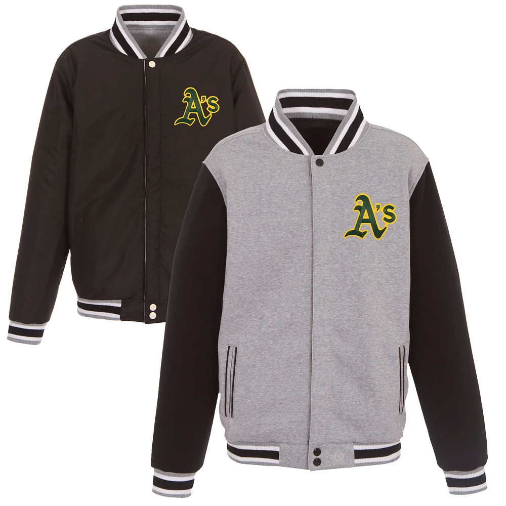 Men's JH Design Gray Athletics Embroidered Reversible Full Snap Fleece Jacket