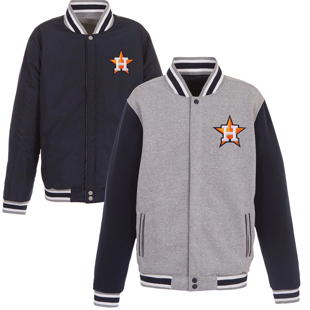Men's JH Design Gray Houston Astros Embroidered Reversible Full Snap Fleece Jacket