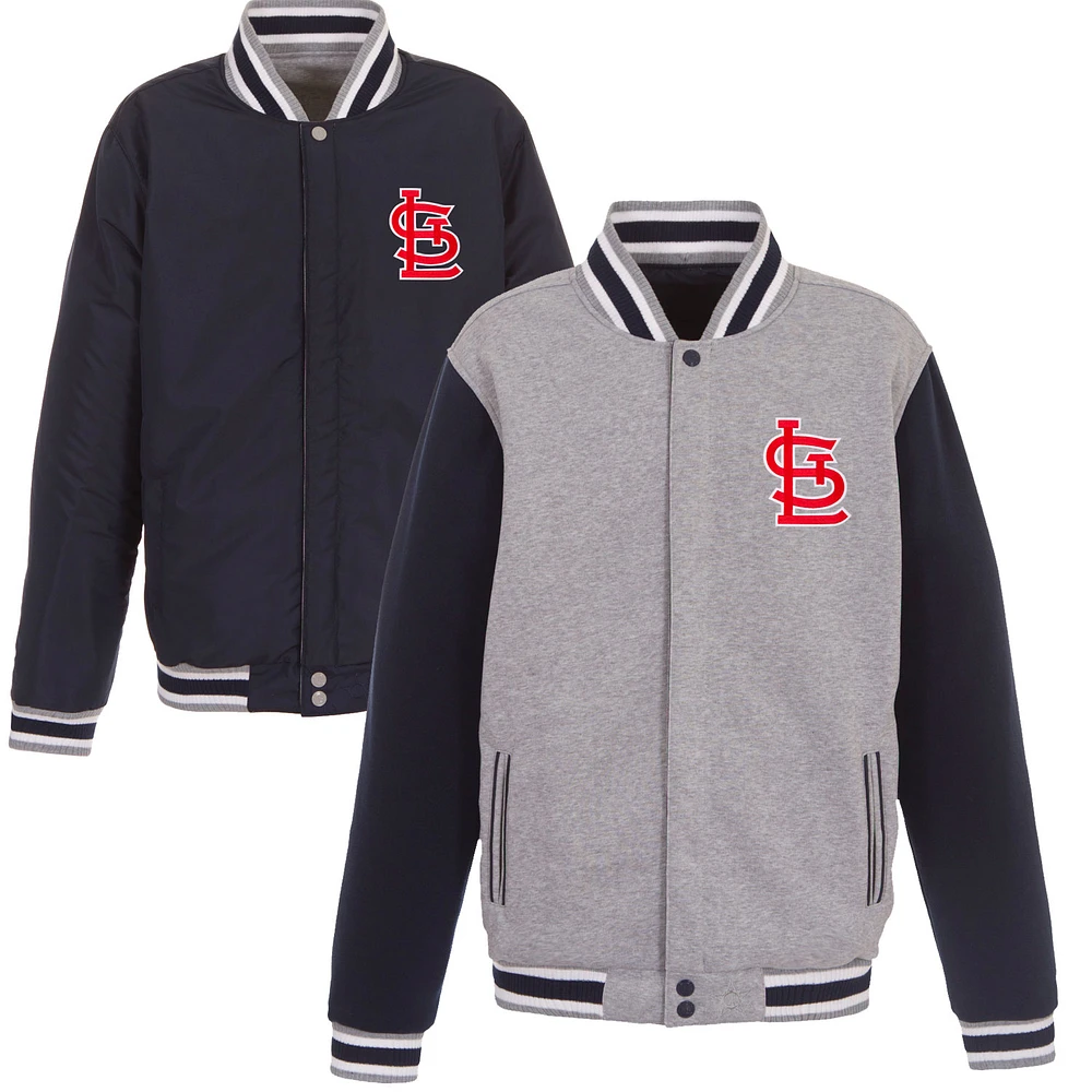 Men's JH Design Gray St. Louis Cardinals Embroidered Reversible Full Snap Fleece Jacket