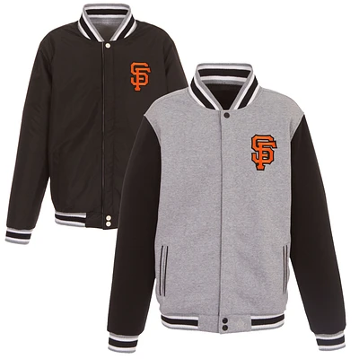 Men's JH Design Gray San Francisco Giants Embroidered Reversible Full Snap Fleece Jacket