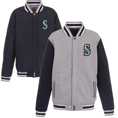 Men's JH Design Gray Seattle Mariners Embroidered Reversible Full Snap Fleece Jacket