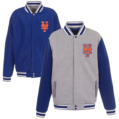 Men's JH Design Gray New York Mets Embroidered Reversible Full Snap Fleece Jacket