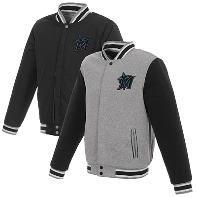 Men's JH Design Gray Miami Marlins Embroidered Reversible Full Snap Fleece Jacket
