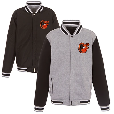 Men's JH Design Gray Baltimore Orioles Embroidered Reversible Full Snap Fleece Jacket