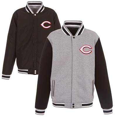 Men's JH Design Gray Cincinnati Reds Embroidered Reversible Full Snap Fleece Jacket
