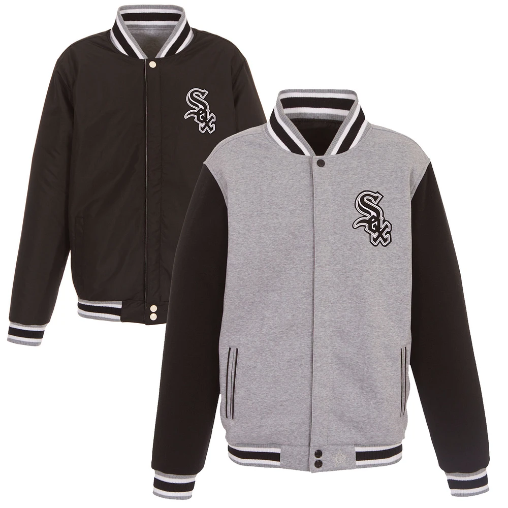 Men's JH Design Gray Chicago White Sox Embroidered Reversible Full Snap Fleece Jacket