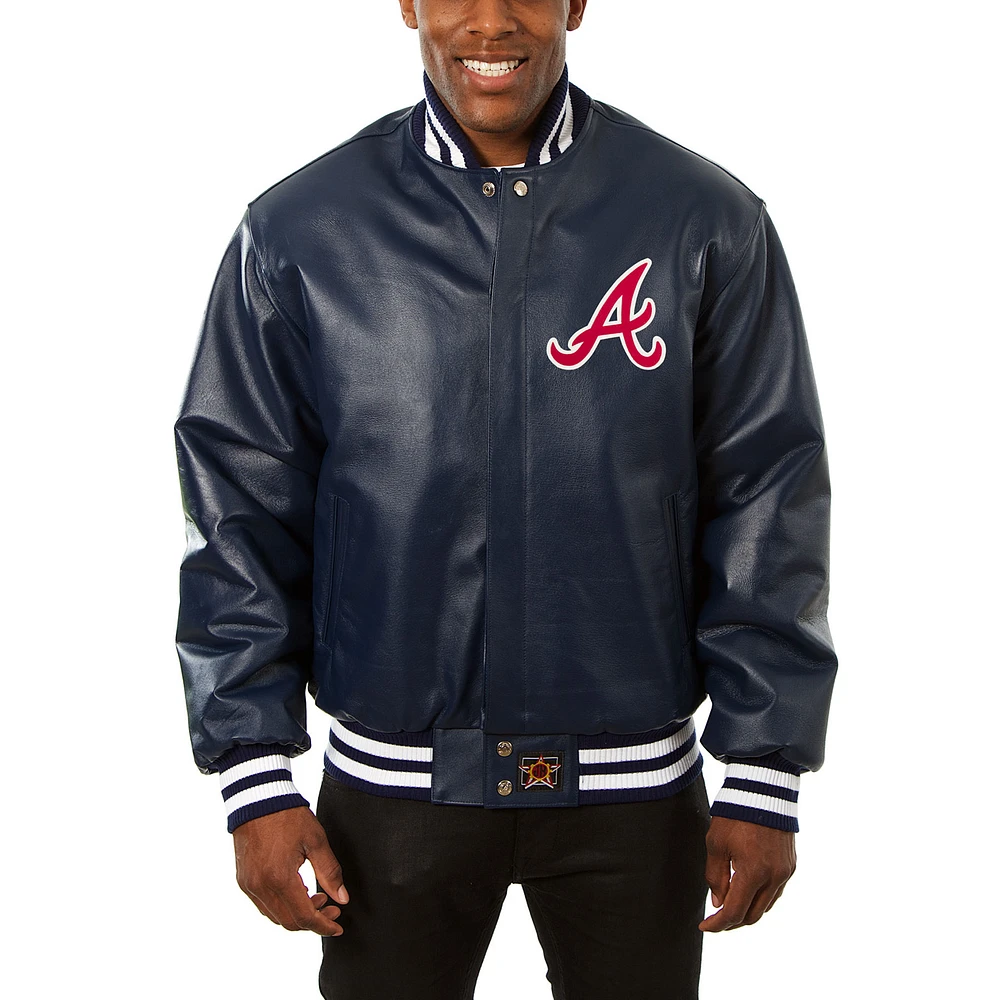 Men's JH Design Navy Atlanta Braves Classic Leather Team Jacket