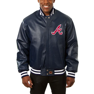 Men's JH Design Navy Atlanta Braves Classic Leather Team Jacket
