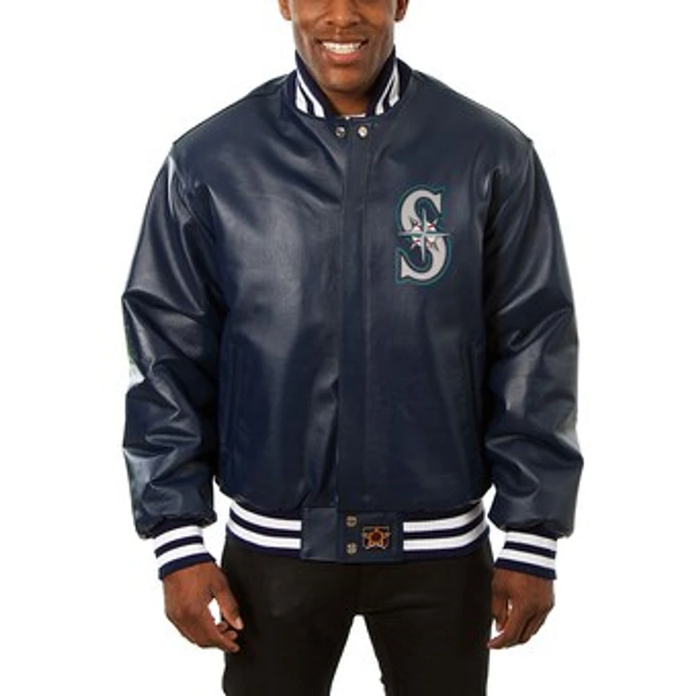Men's JH Design Navy Seattle Mariners Classic Leather Team Jacket