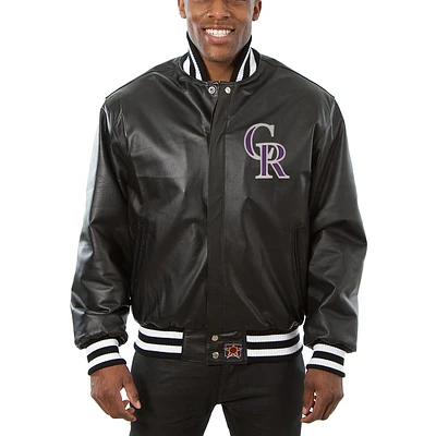 Men's JH Design Black Colorado Rockies Classic Leather Team Jacket