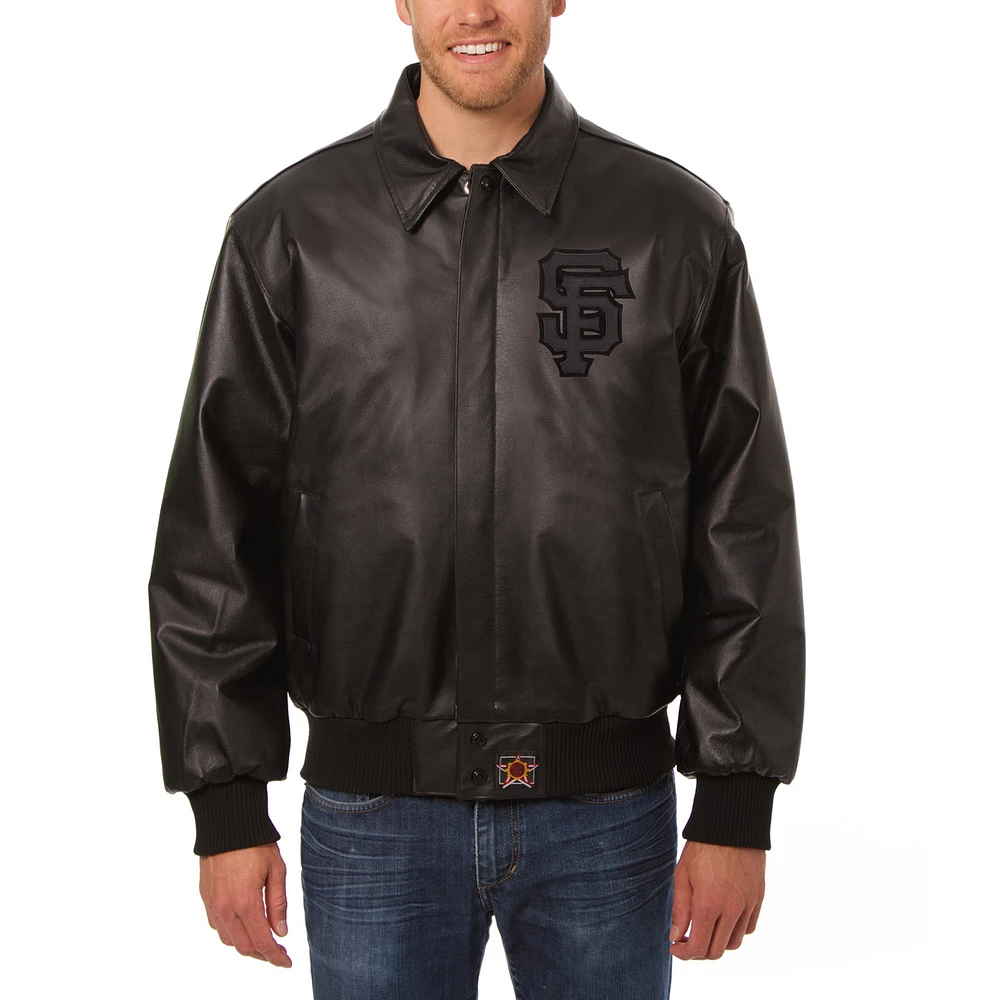 Men's JH Design Black San Francisco Giants All-Leather Jacket